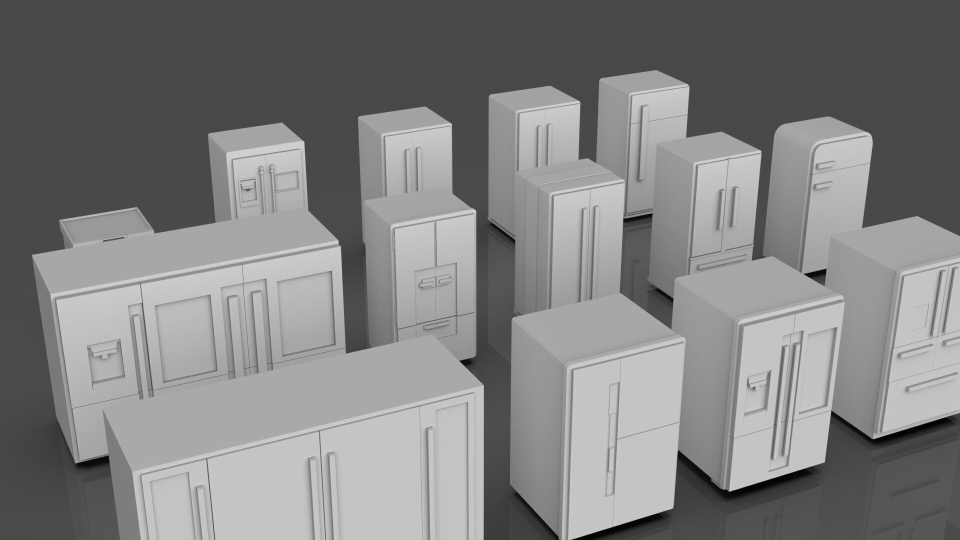 Low Poly Refrigerator Pack Of 15 - Untextured Low-poly 3D model_7