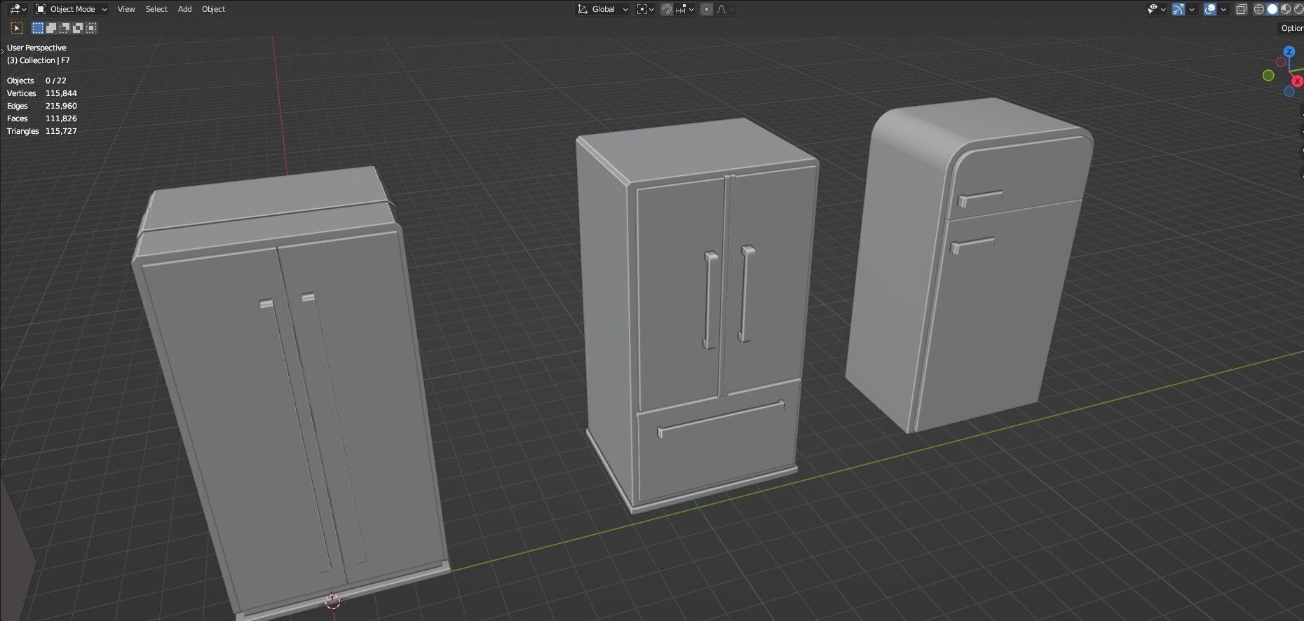Low Poly Refrigerator Pack Of 15 - Untextured Low-poly 3D model_46