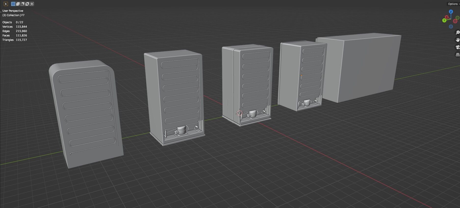 Low Poly Refrigerator Pack Of 15 - Untextured Low-poly 3D model_48