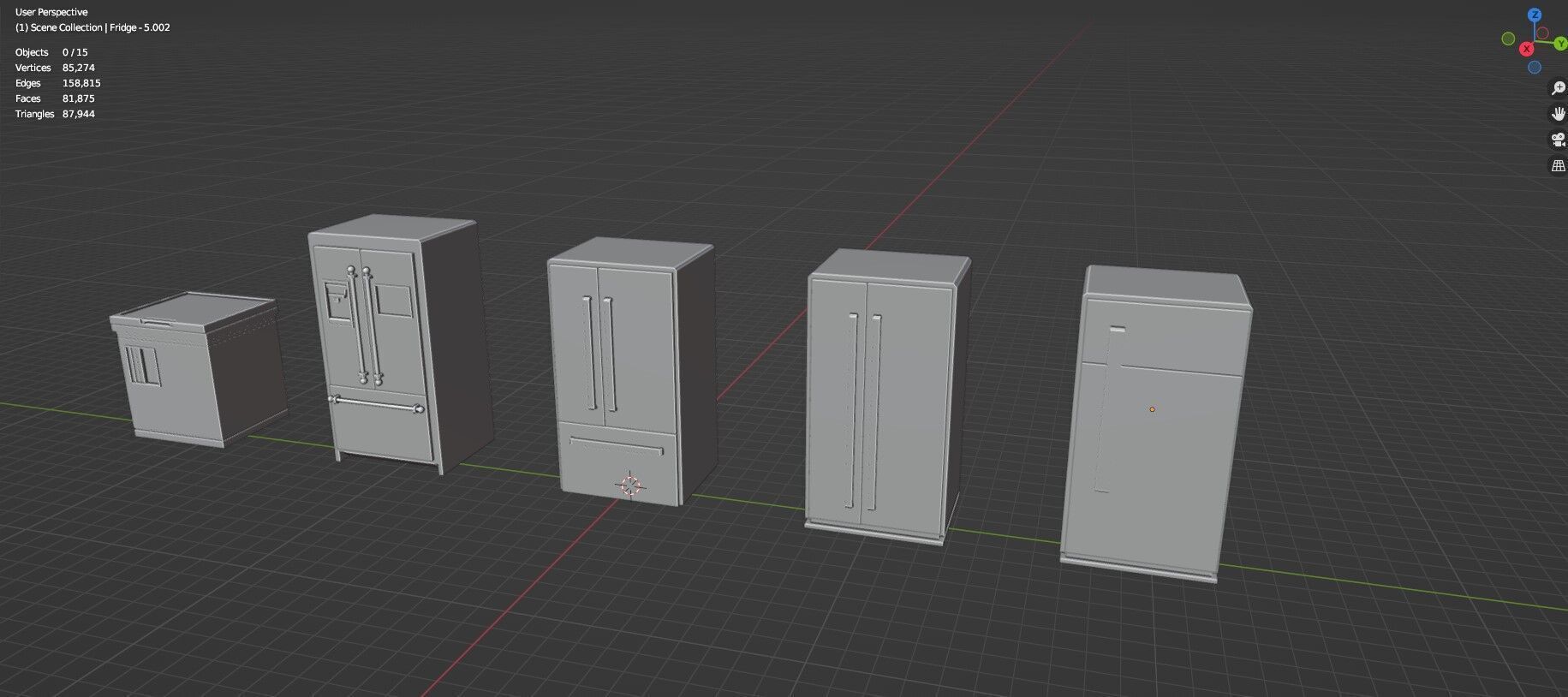 Low Poly Refrigerator Pack Of 15 - Untextured Low-poly 3D model_23