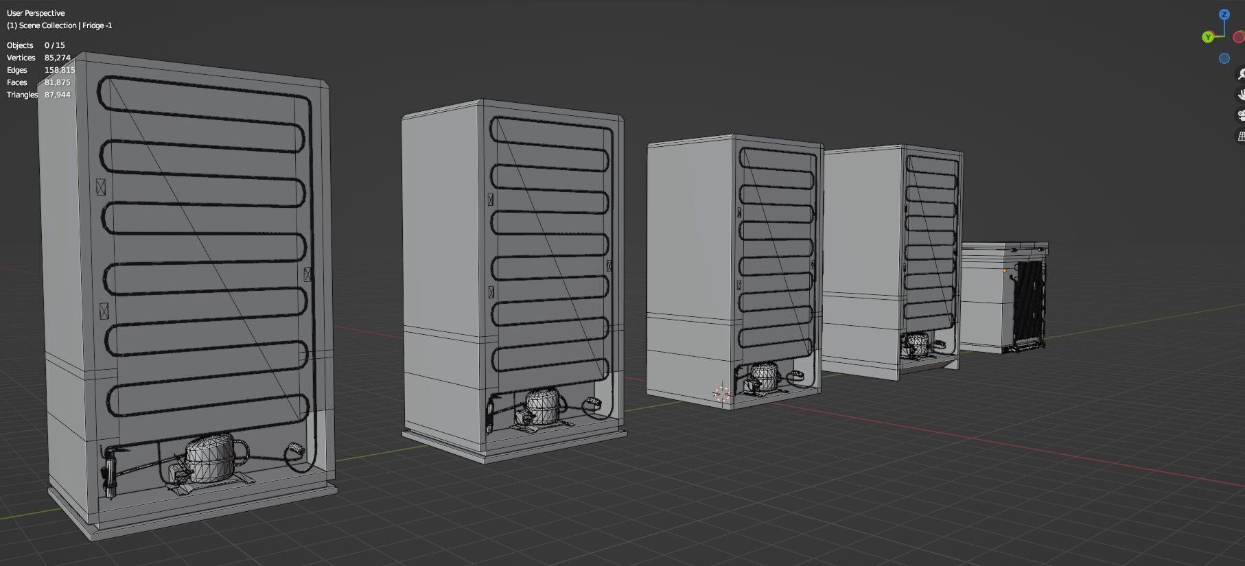 Low Poly Refrigerator Pack Of 15 - Untextured Low-poly 3D model_21