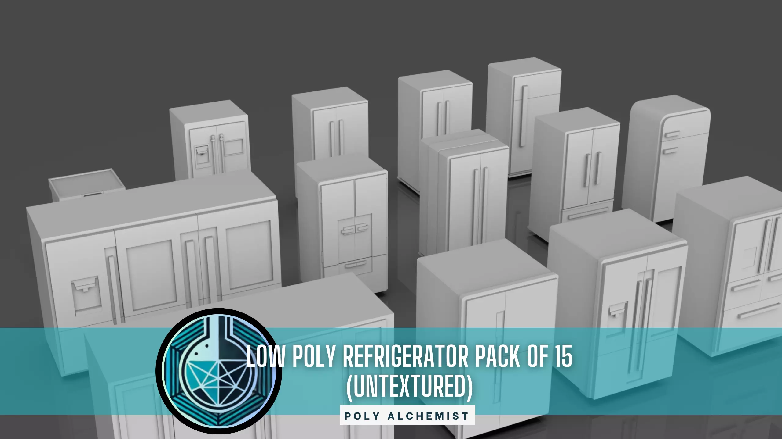Low Poly Refrigerator Pack Of 15 - Untextured Low-poly 3D model_0