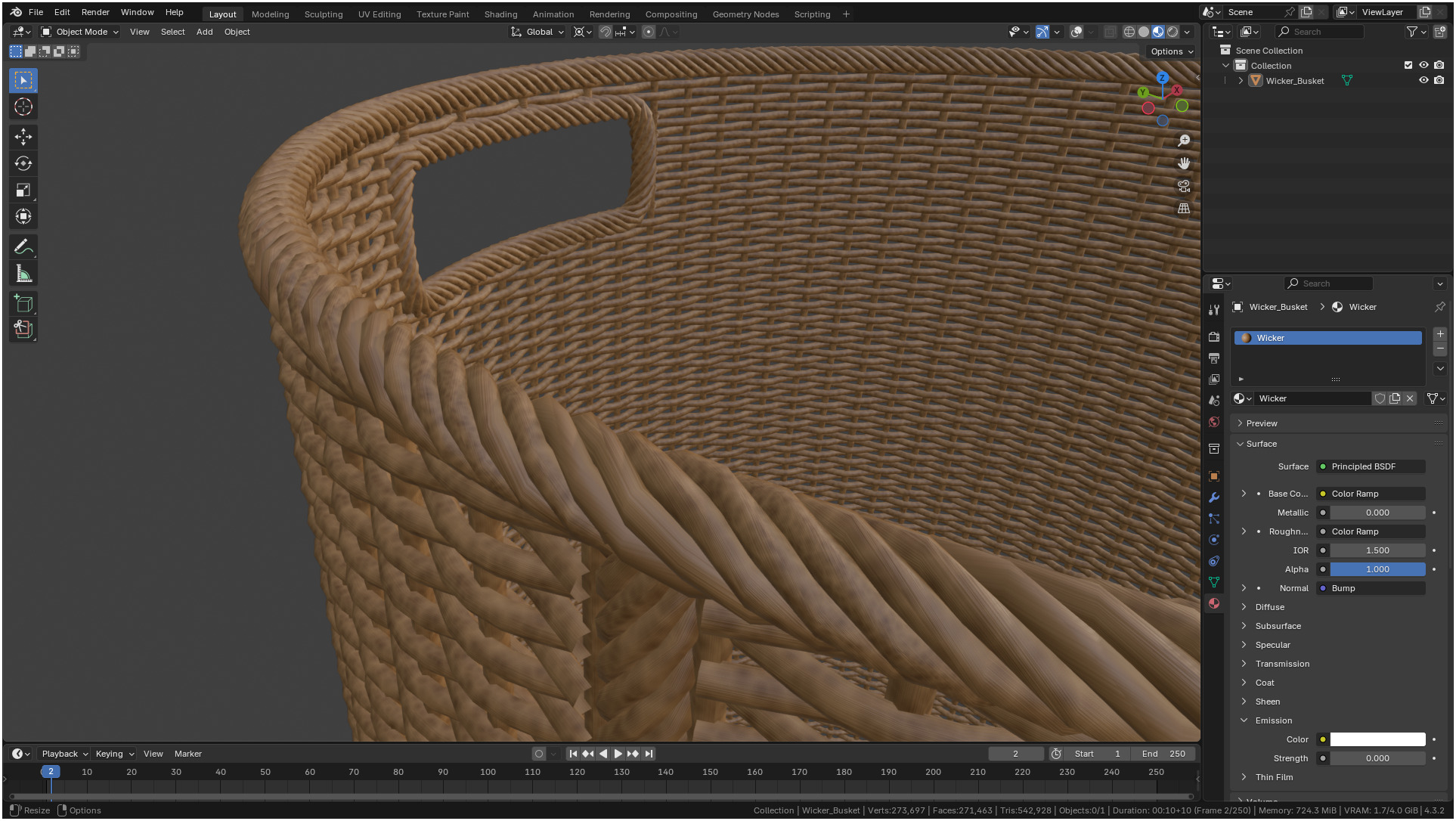 Wicker Basket Cylinder Shape Midpoly 3D model_14