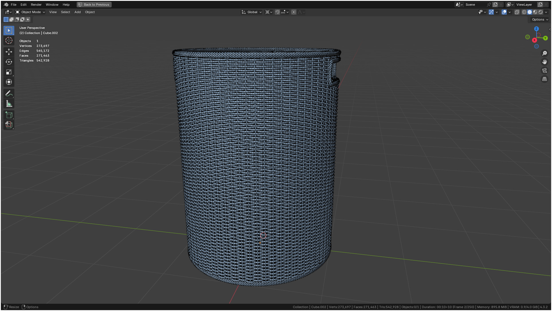 Wicker Basket Cylinder Shape Midpoly 3D model_39
