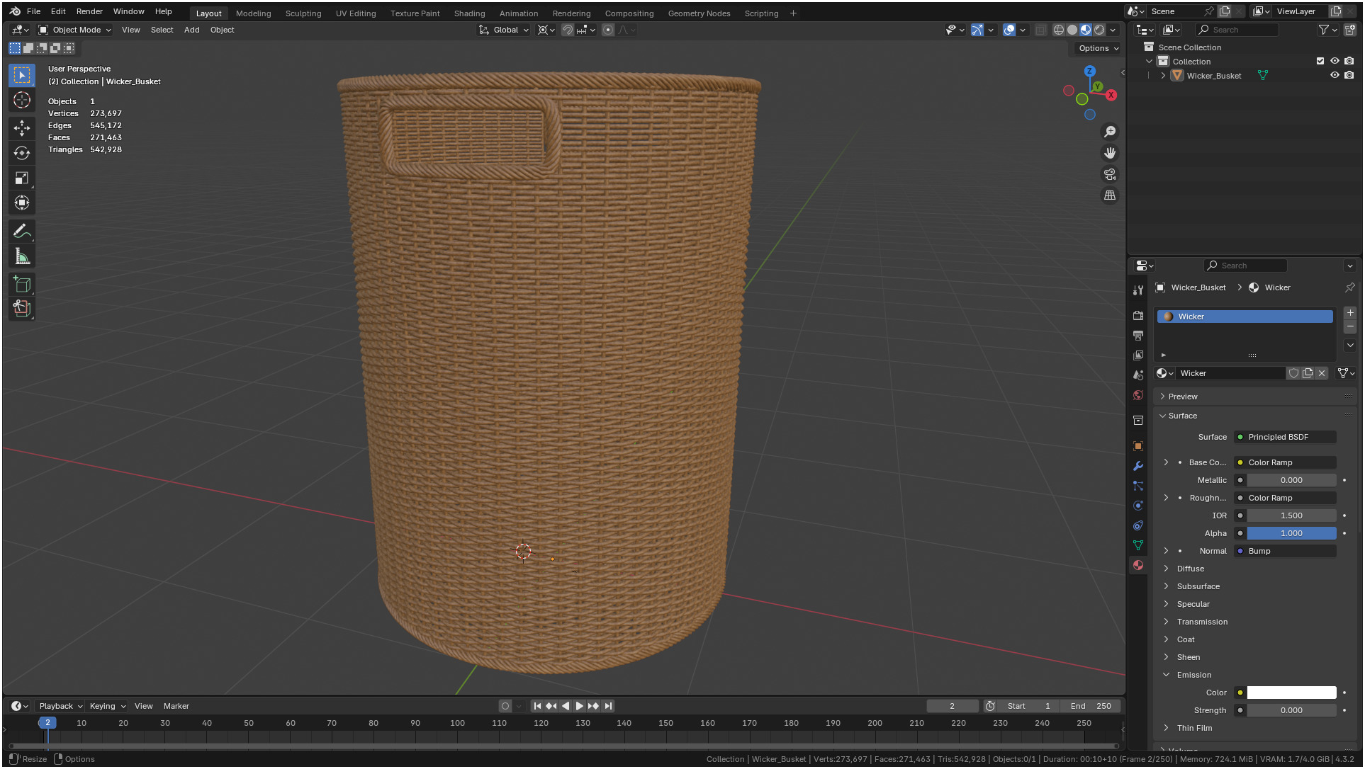 Wicker Basket Cylinder Shape Midpoly 3D model_6