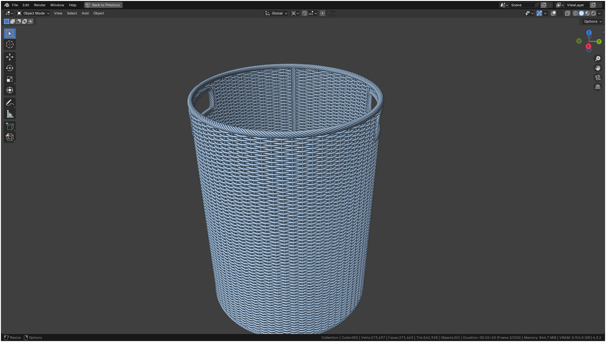 Wicker Basket Cylinder Shape Midpoly 3D model_33