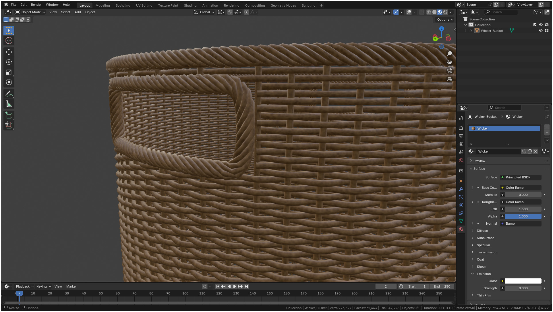 Wicker Basket Cylinder Shape Midpoly 3D model_13
