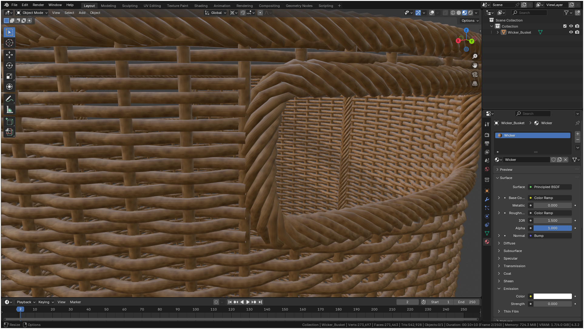 Wicker Basket Cylinder Shape Midpoly 3D model_12