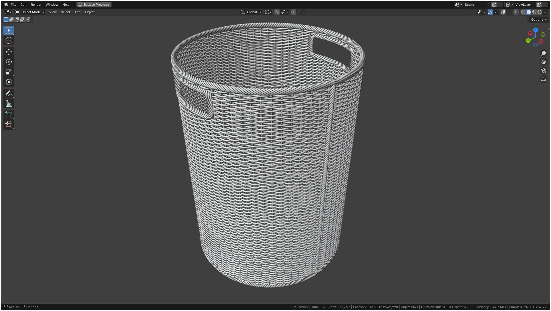 Wicker Basket Cylinder Shape Midpoly 3D model_22