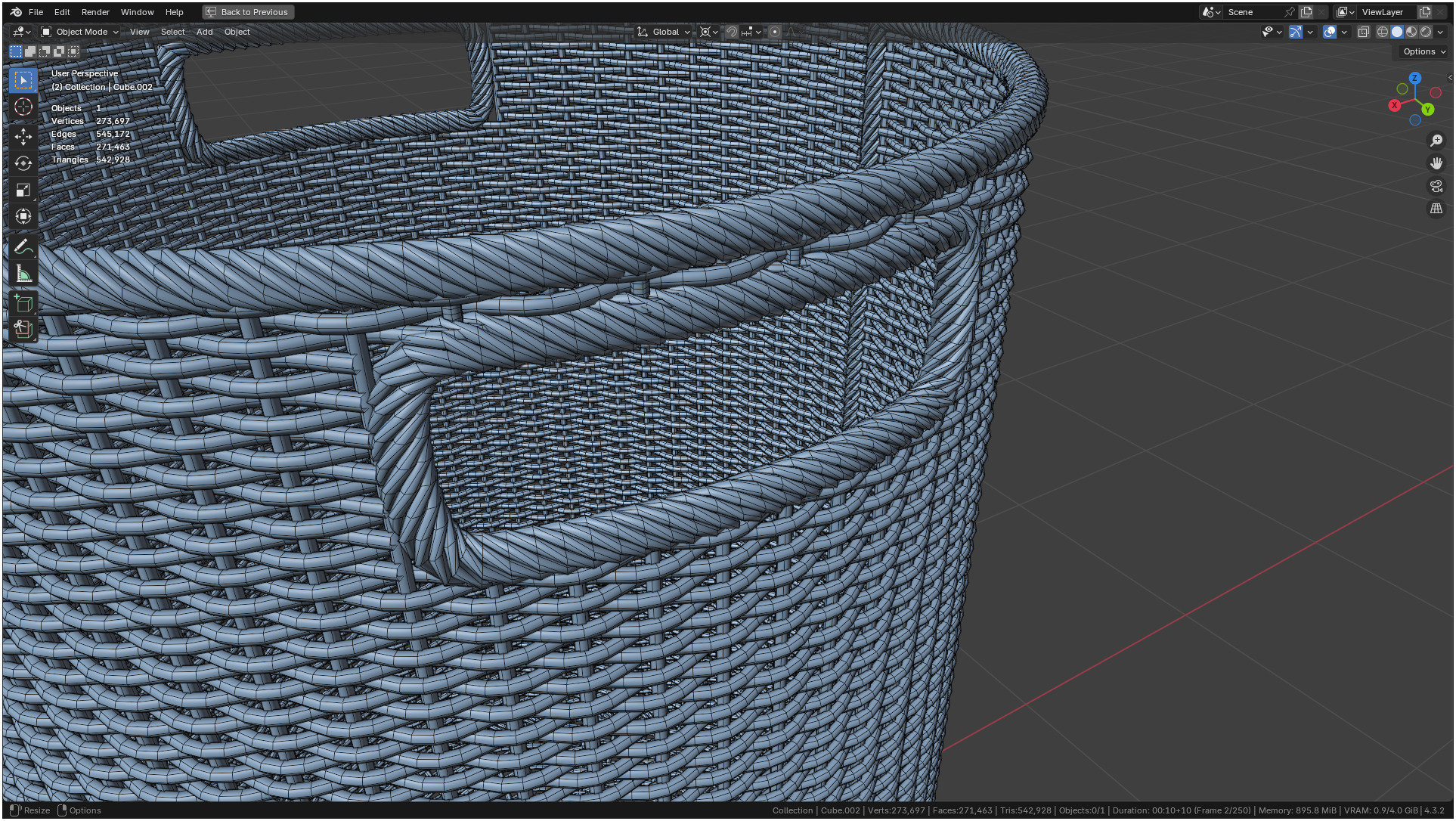 Wicker Basket Cylinder Shape Midpoly 3D model_44