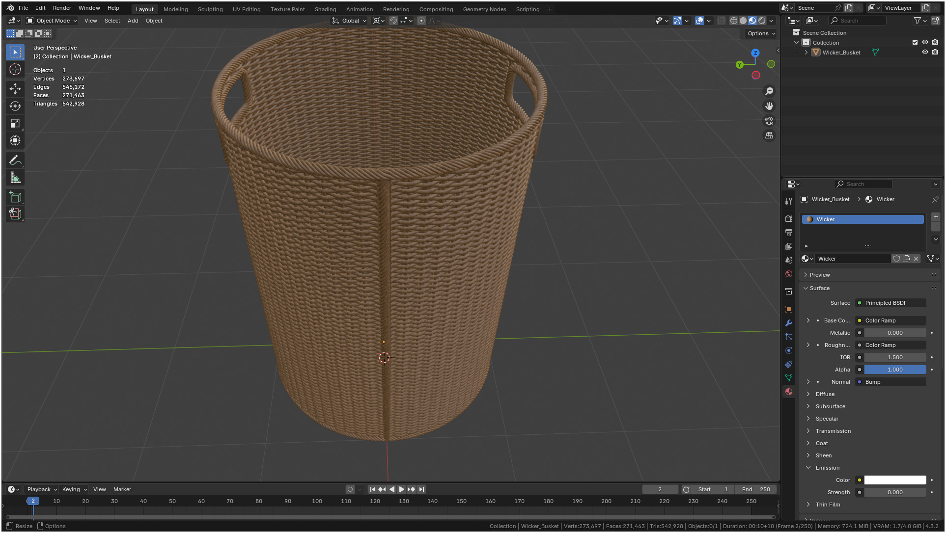Wicker Basket Cylinder Shape Midpoly 3D model_8