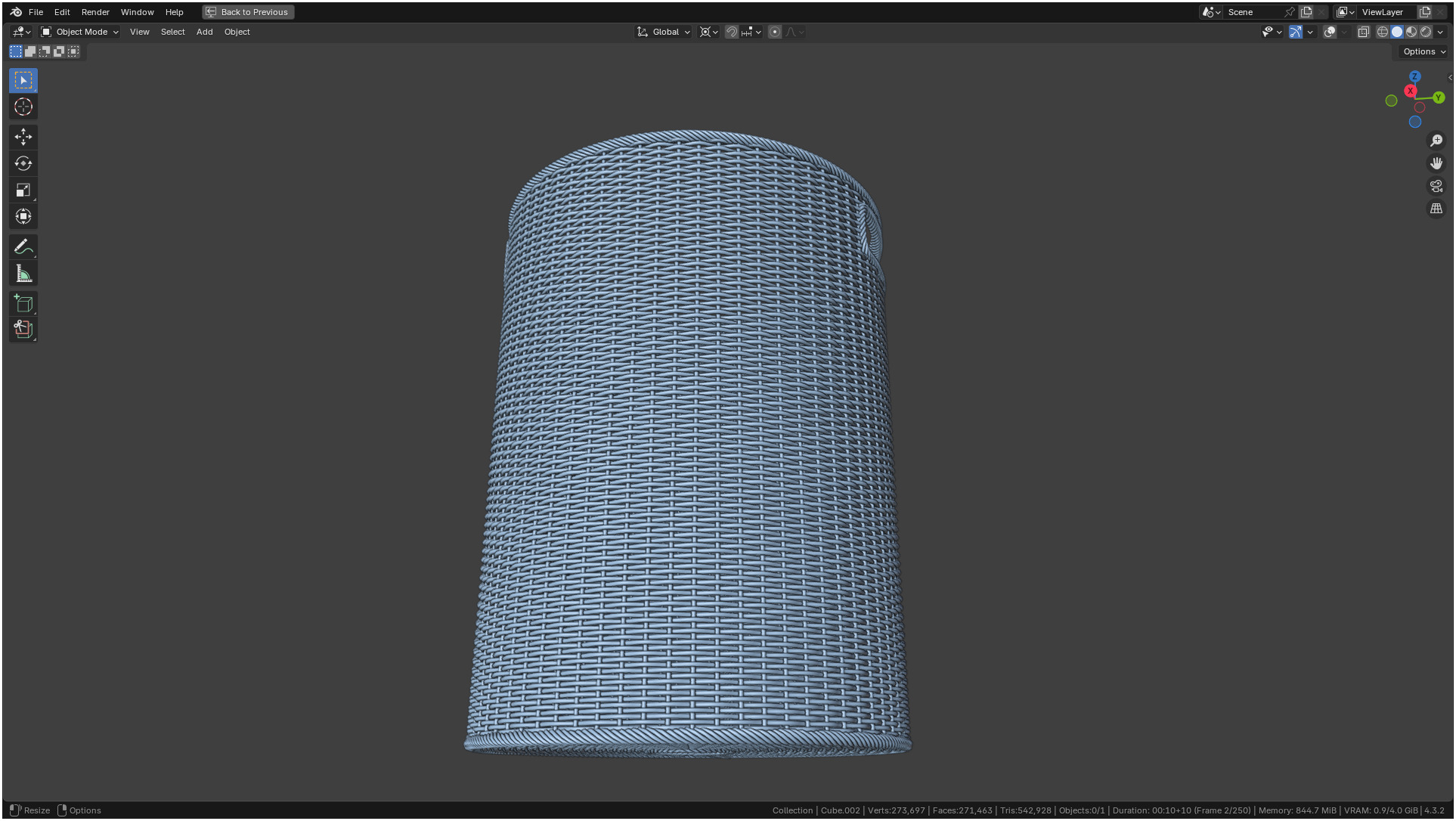 Wicker Basket Cylinder Shape Midpoly 3D model_34