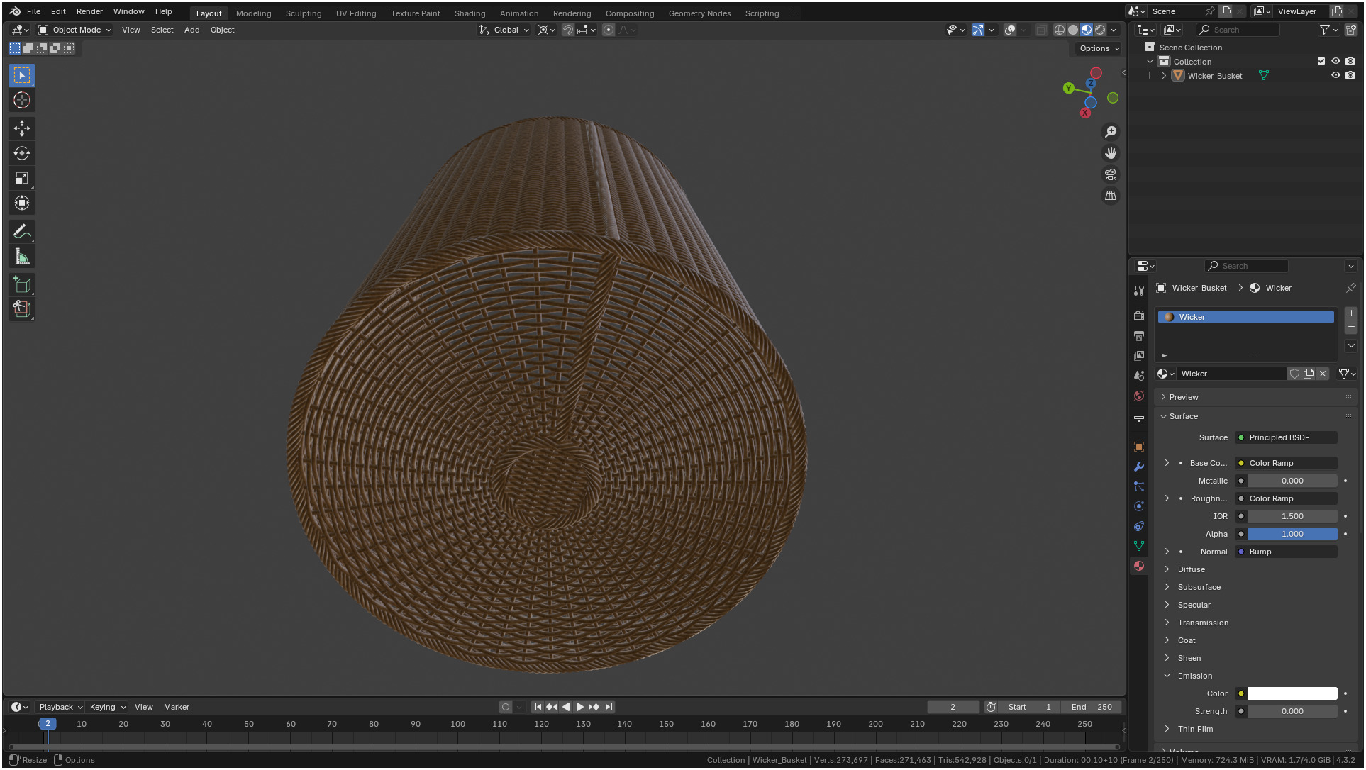 Wicker Basket Cylinder Shape Midpoly 3D model_9