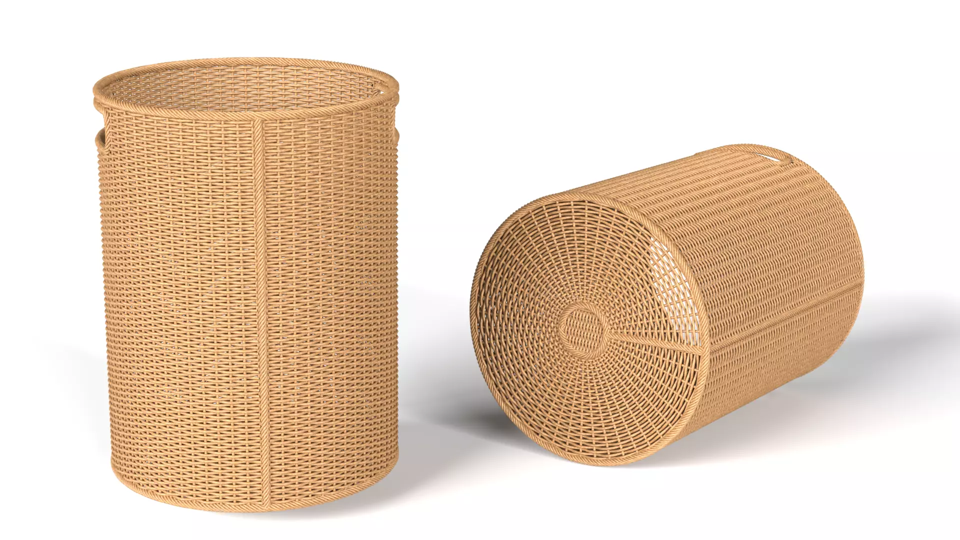 Wicker Basket Cylinder Shape Midpoly 3D model_0