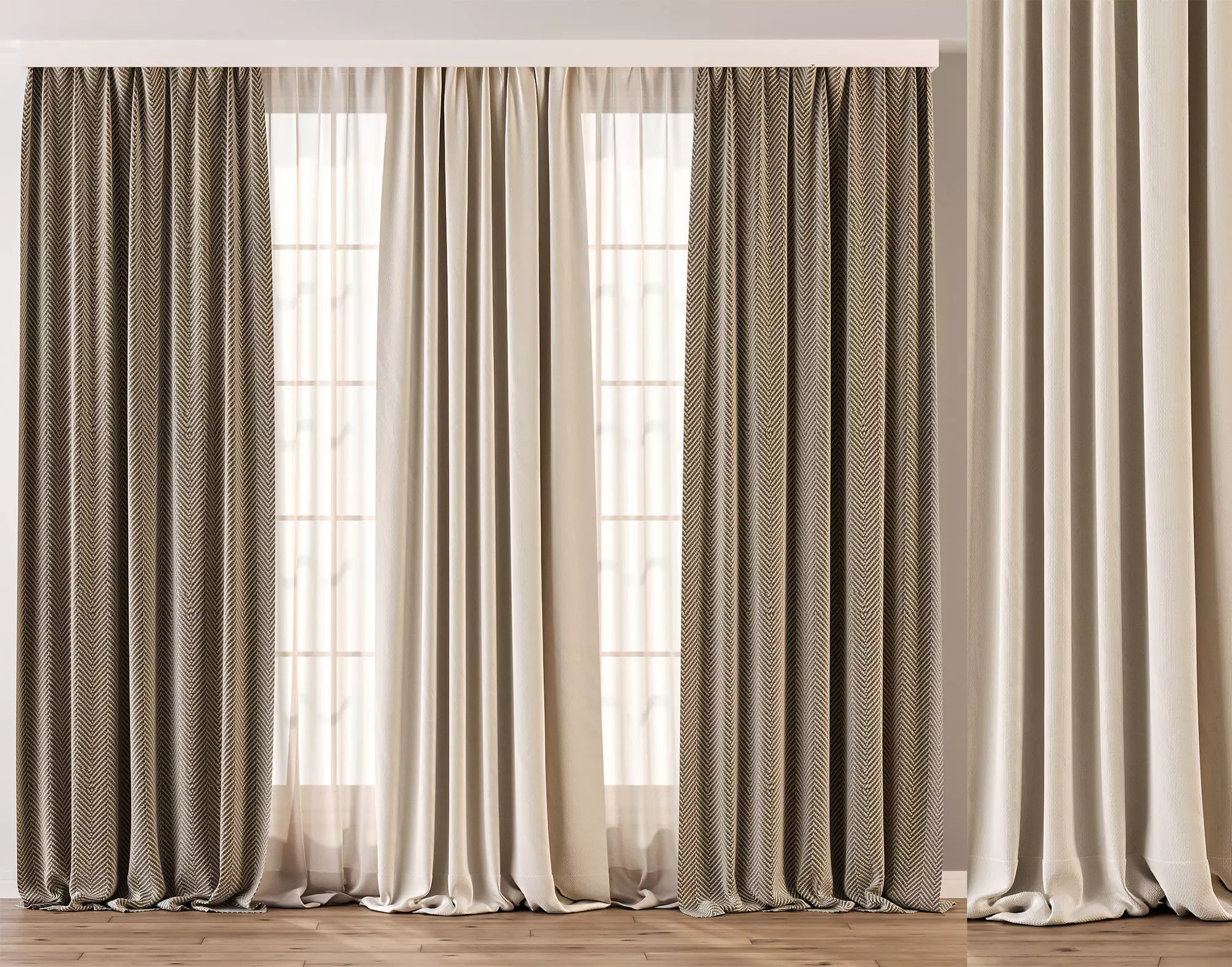 Herringbone and Sheer Curtain Free 3D model