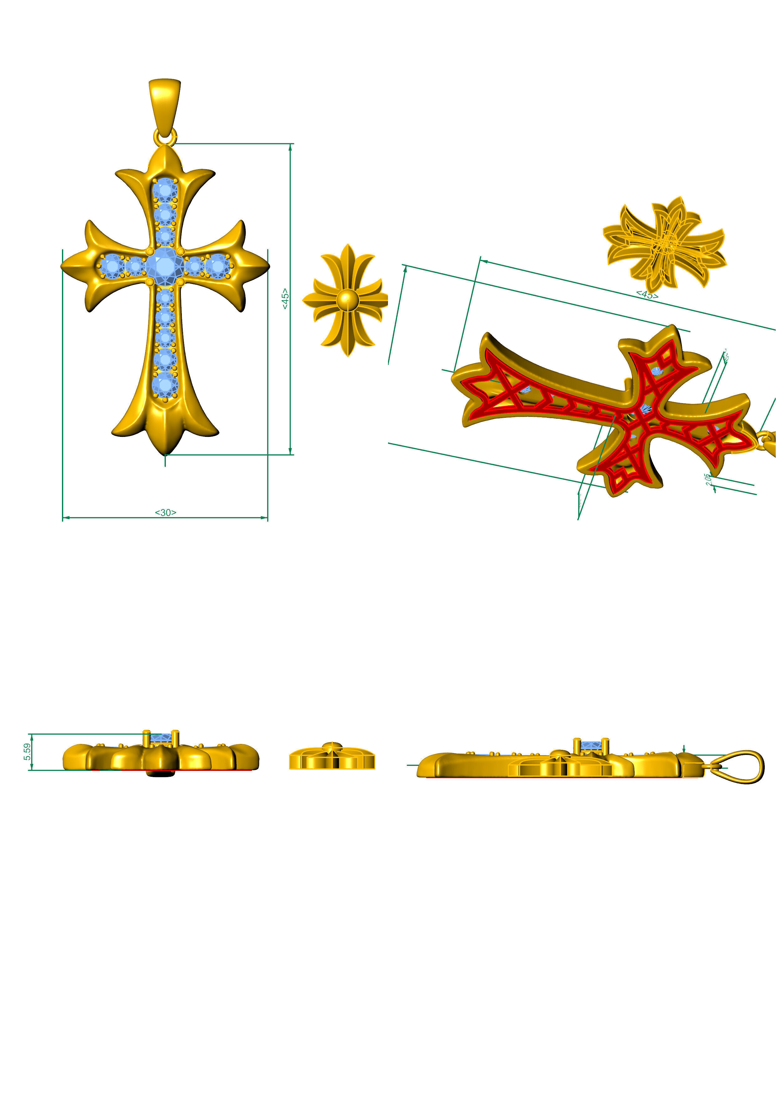 crucifix diamond  pendant 3D print model_4