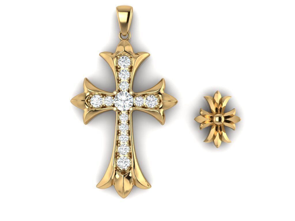crucifix diamond  pendant 3D print model_1