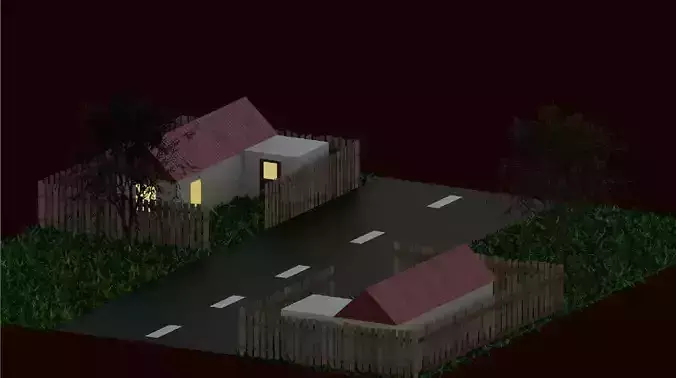 Rural street Low-poly 3D model