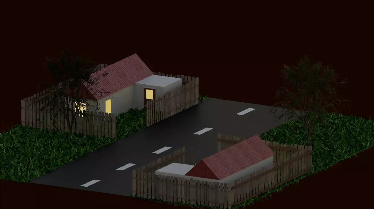 Rural street Low-poly 3D model_0