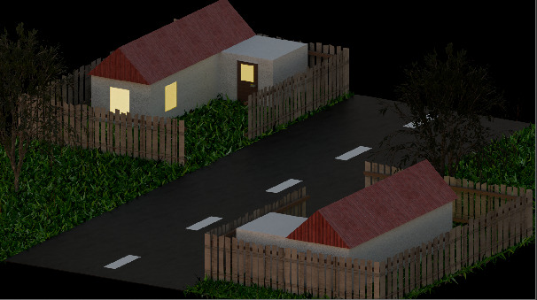 Rural street Low-poly 3D model_2