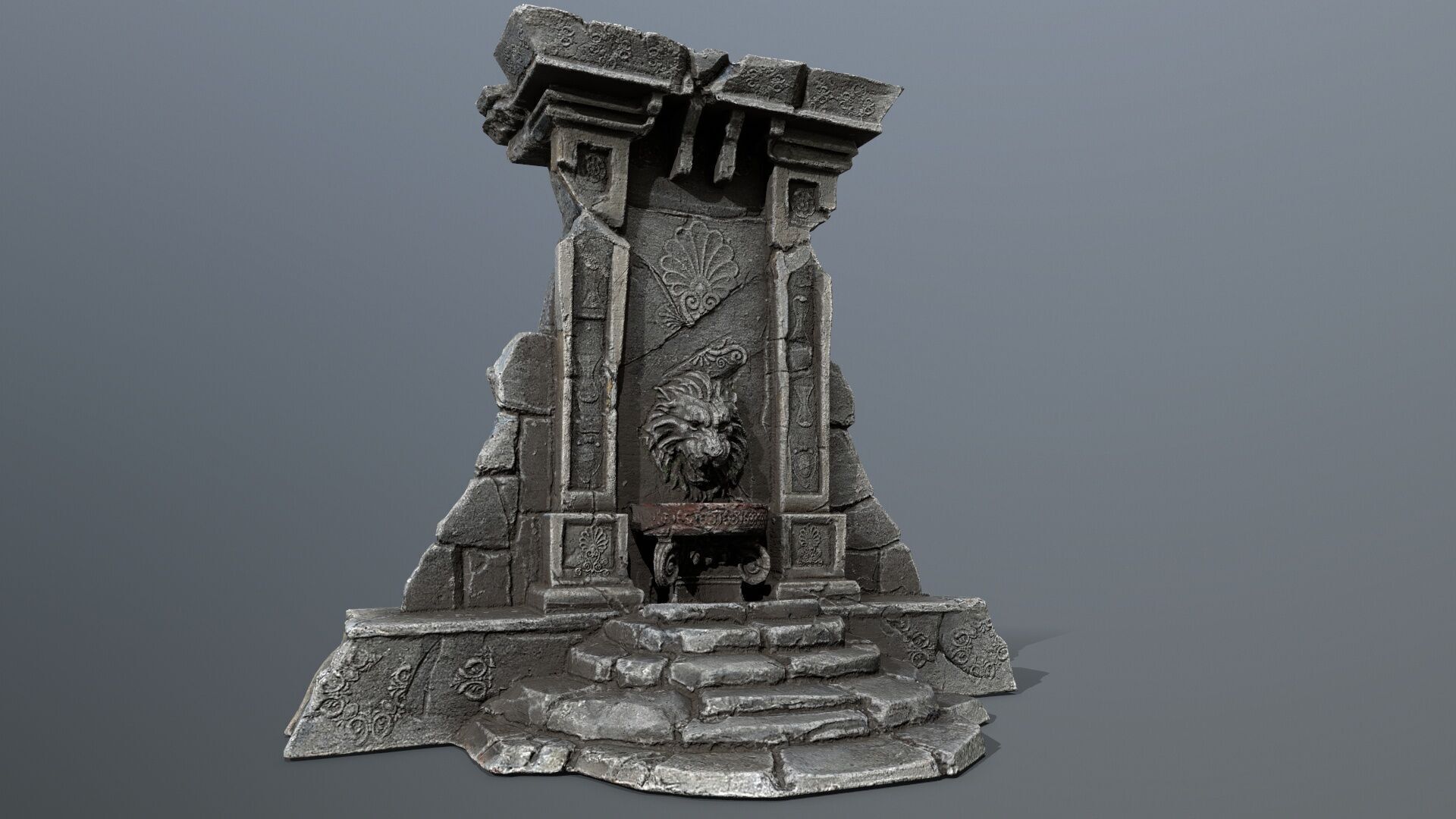 Lion fountain Low-poly 3D model_2
