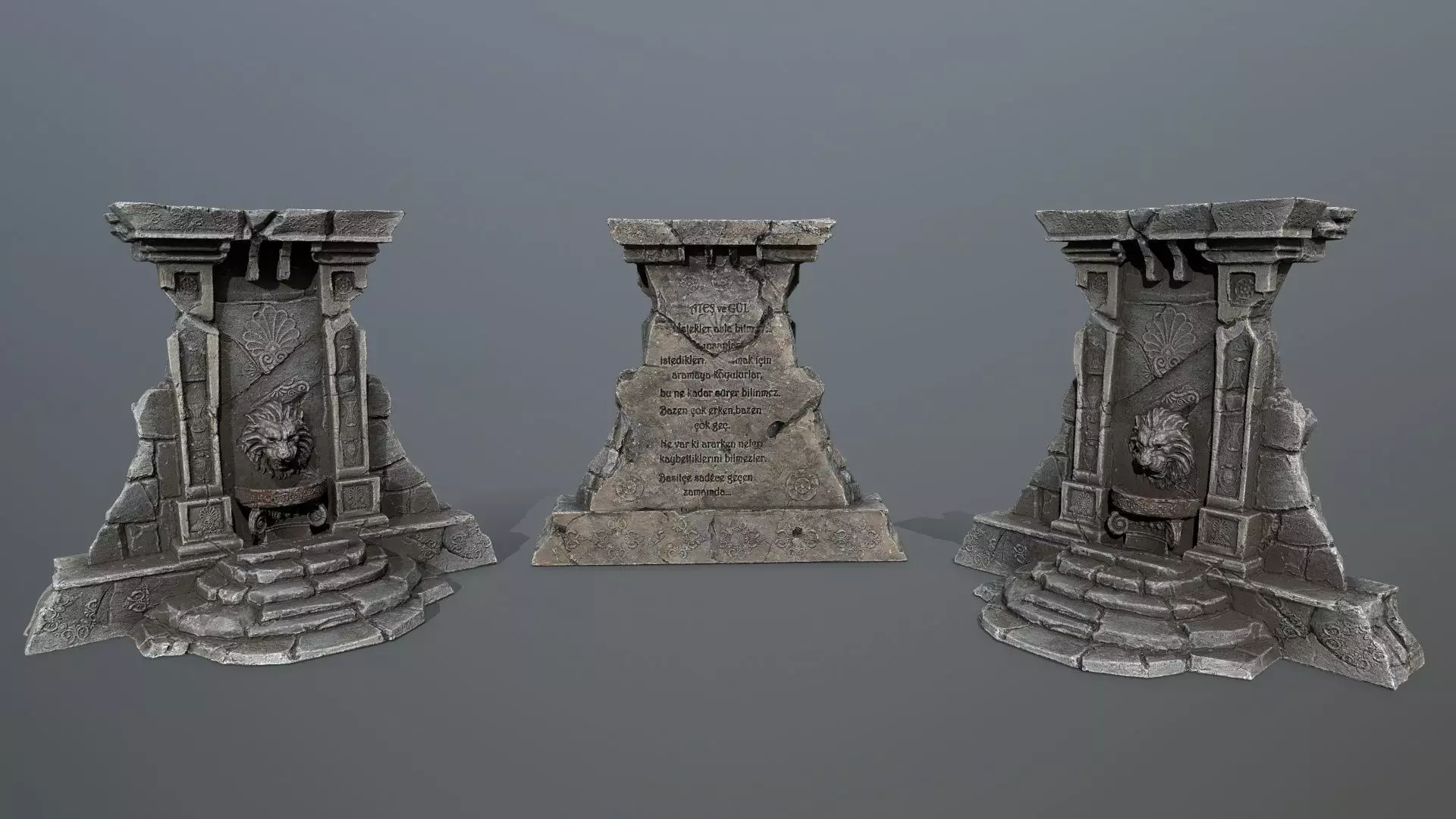 Lion fountain Low-poly 3D model_0