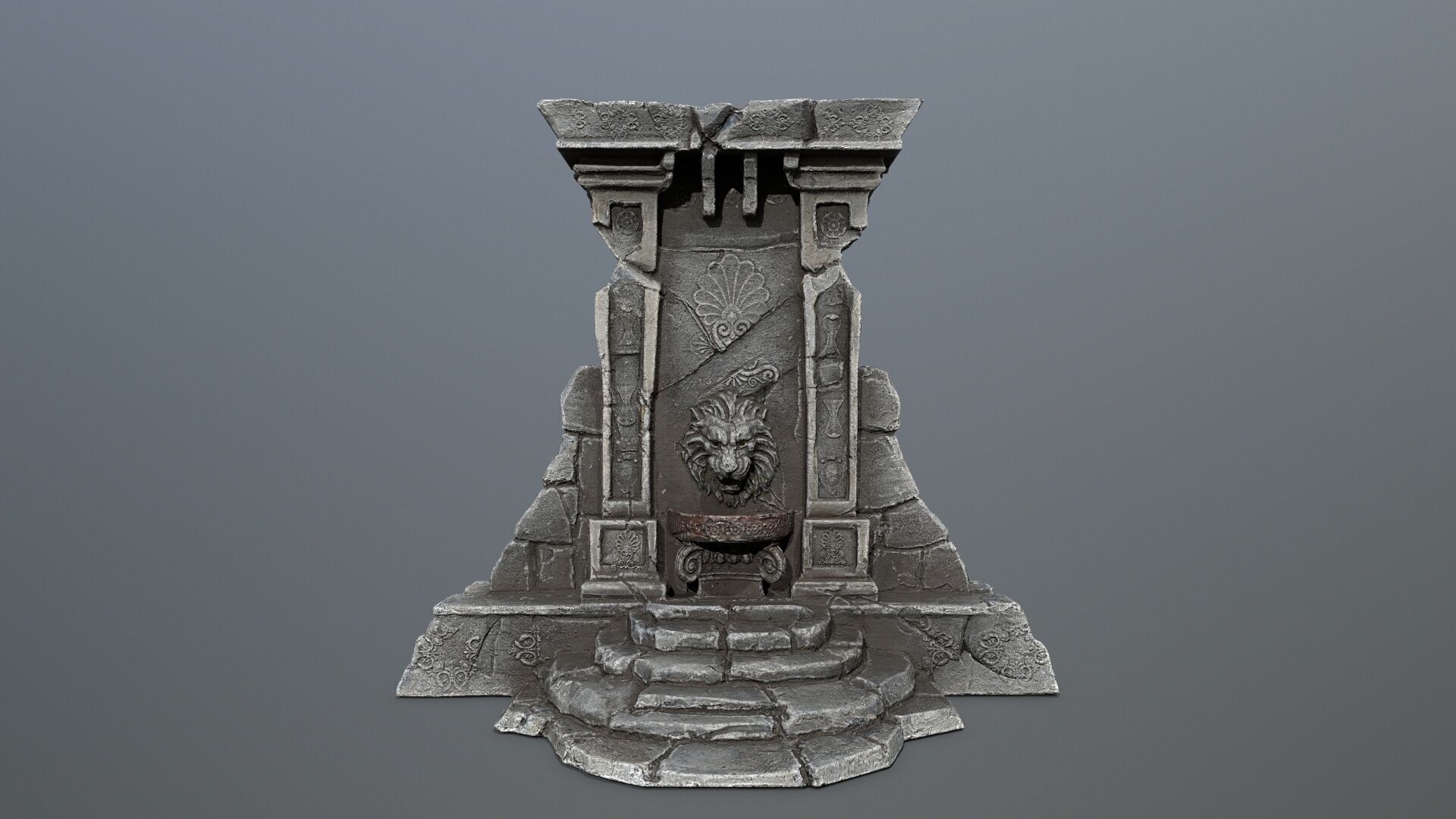 Lion fountain Low-poly 3D model_4