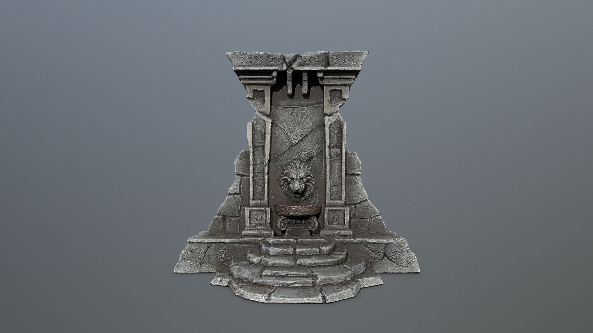 Lion fountain Low-poly 3D model_12