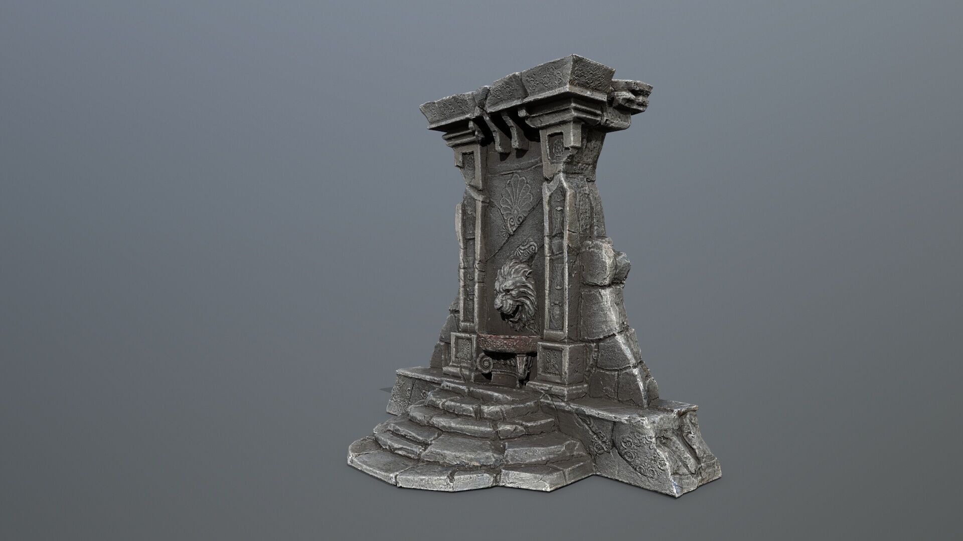 Lion fountain Low-poly 3D model_5
