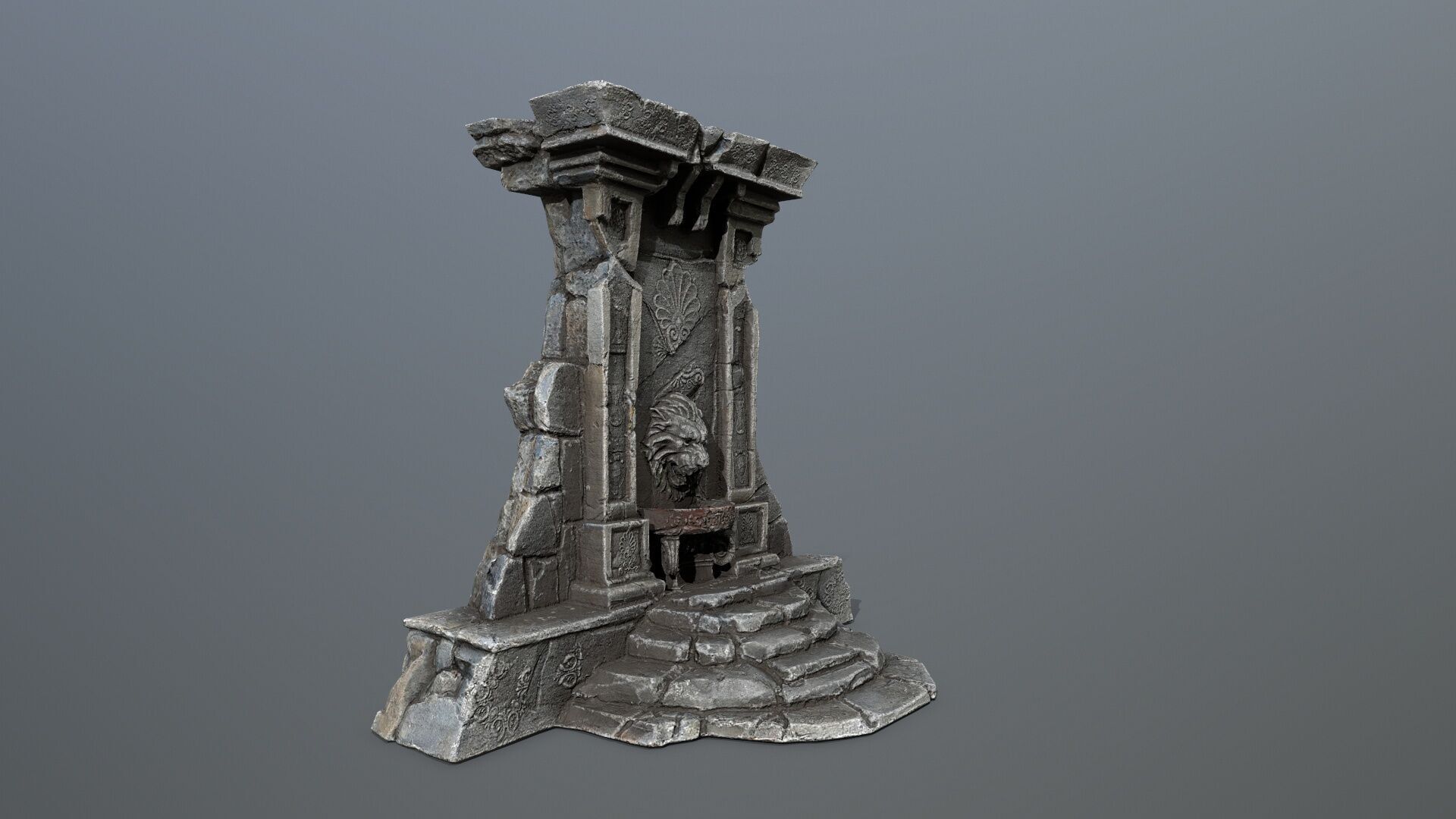 Lion fountain Low-poly 3D model_11