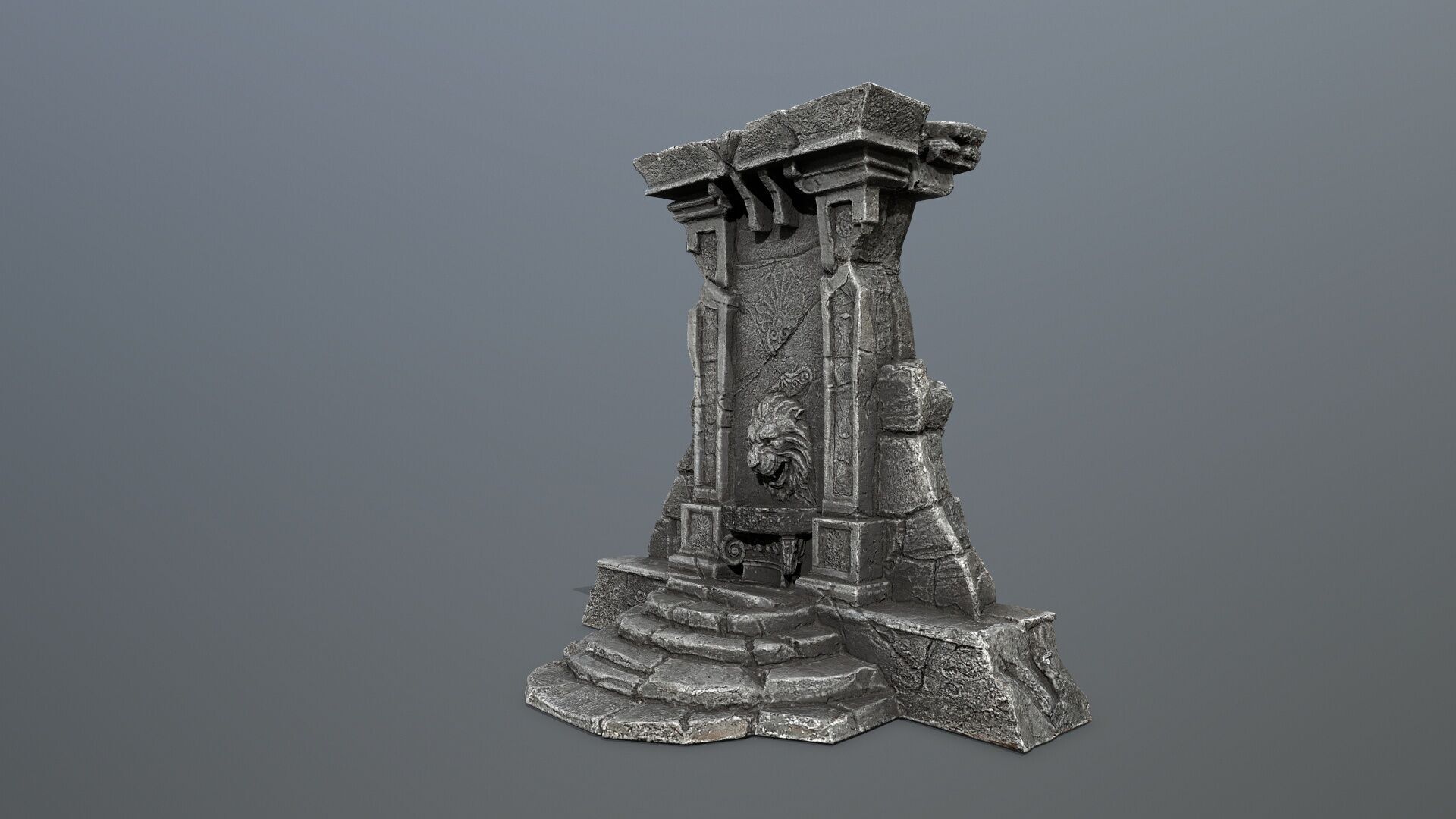 Lion fountain Low-poly 3D model_5