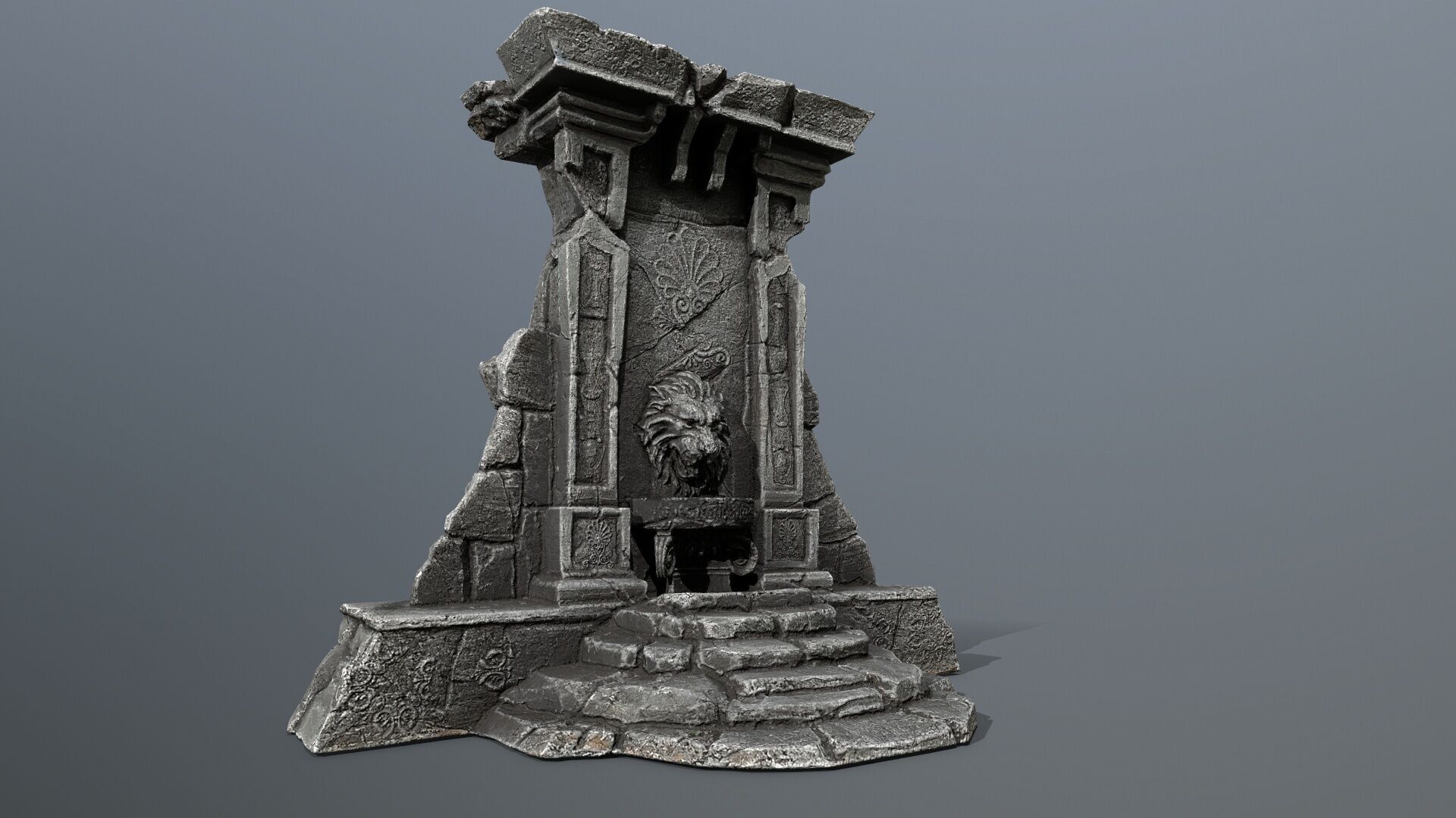 Lion fountain Low-poly 3D model_2