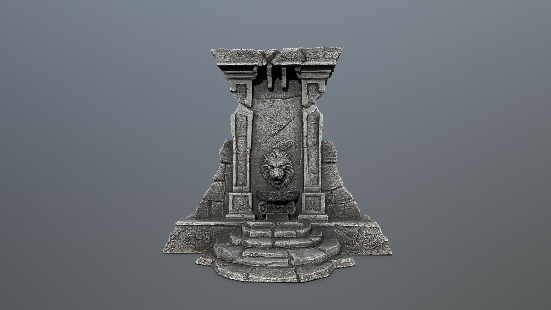 Lion fountain Low-poly 3D model_12