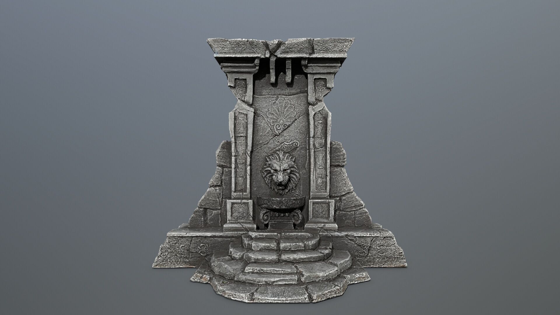 Lion fountain Low-poly 3D model_4