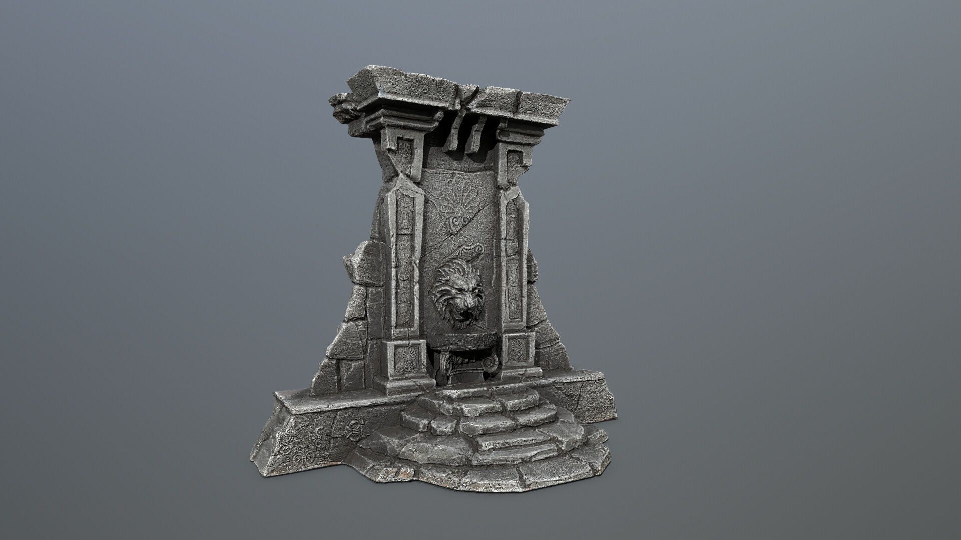 Lion fountain Low-poly 3D model_11