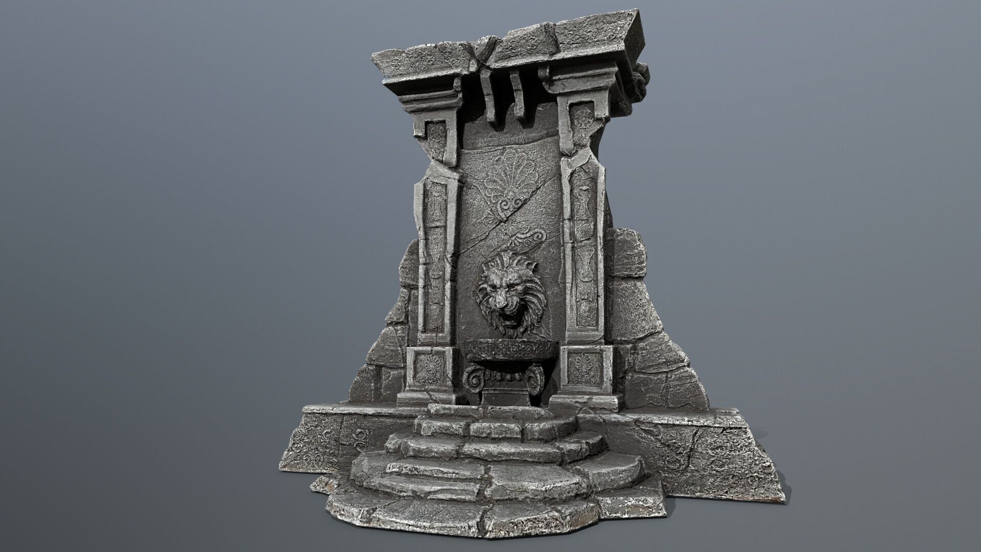 Lion fountain Low-poly 3D model_1