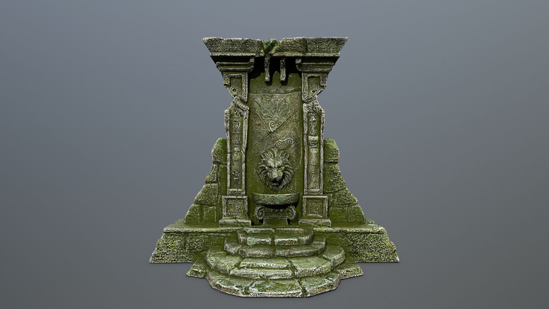 Lion fountain Low-poly 3D model_4