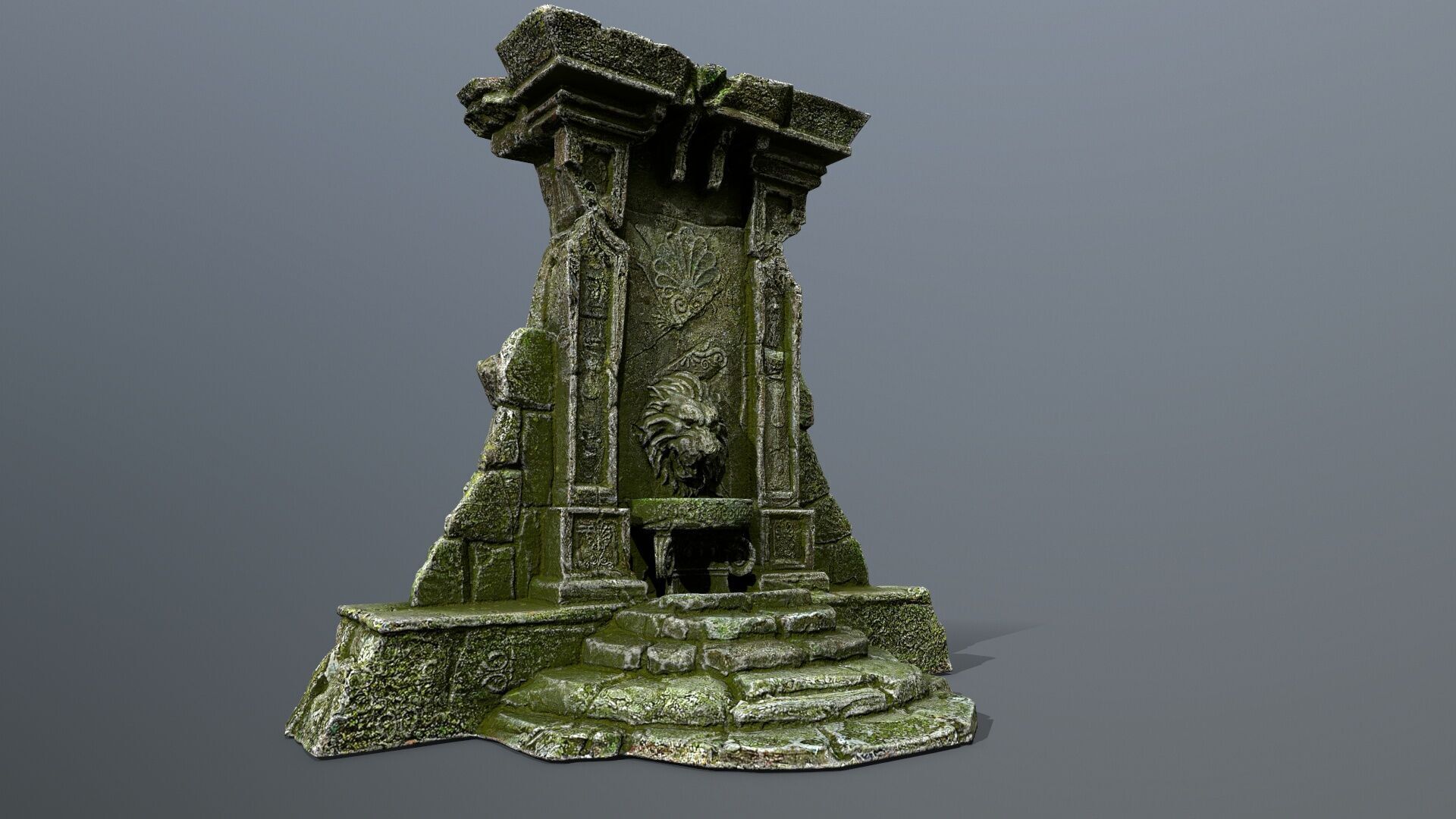 Lion fountain Low-poly 3D model_2