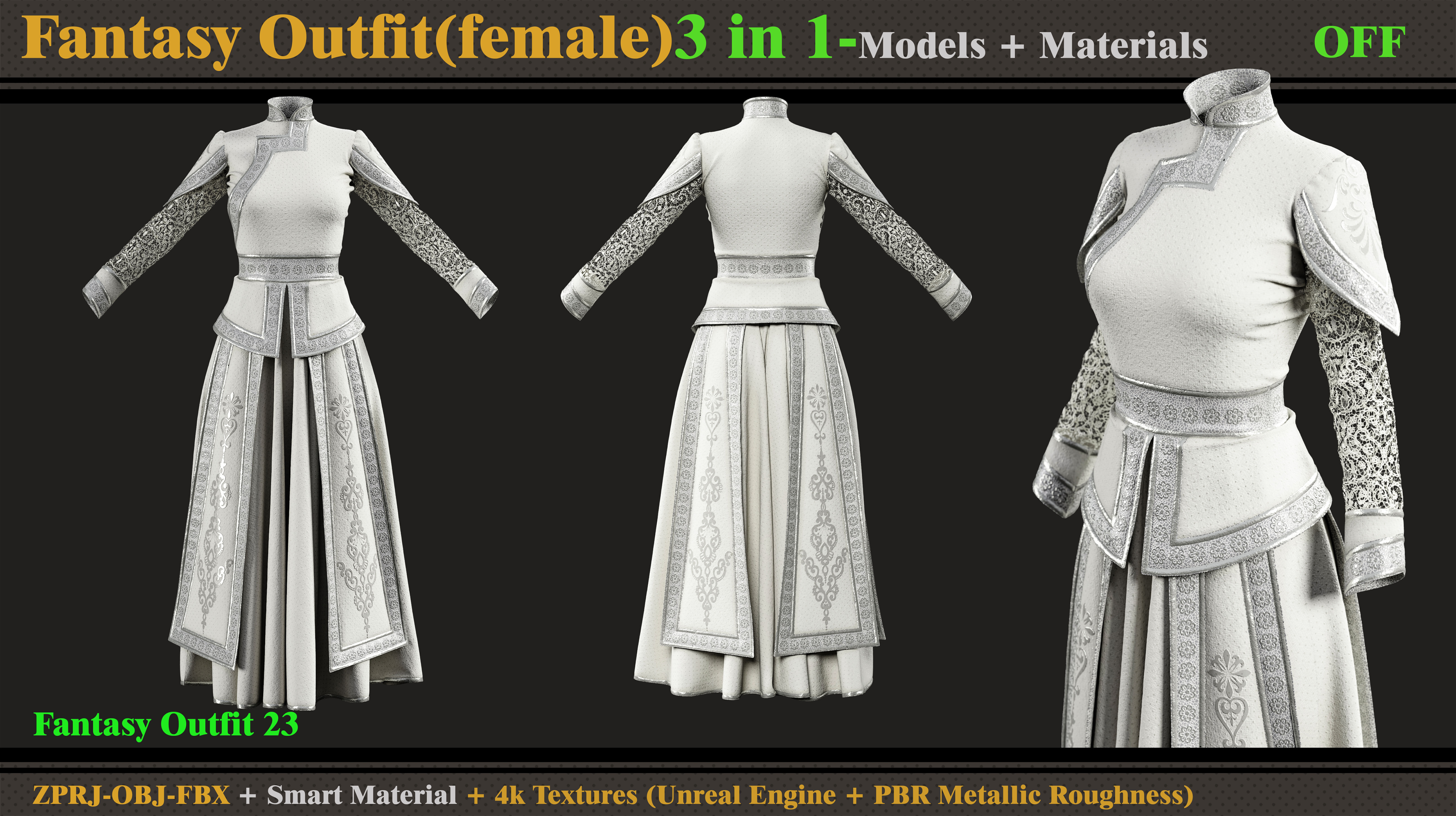 3 in 1 Fantasy Outfits-MDClo3d-OBJ-FBX -ZPRJ-Materials-Textures 3D model_2