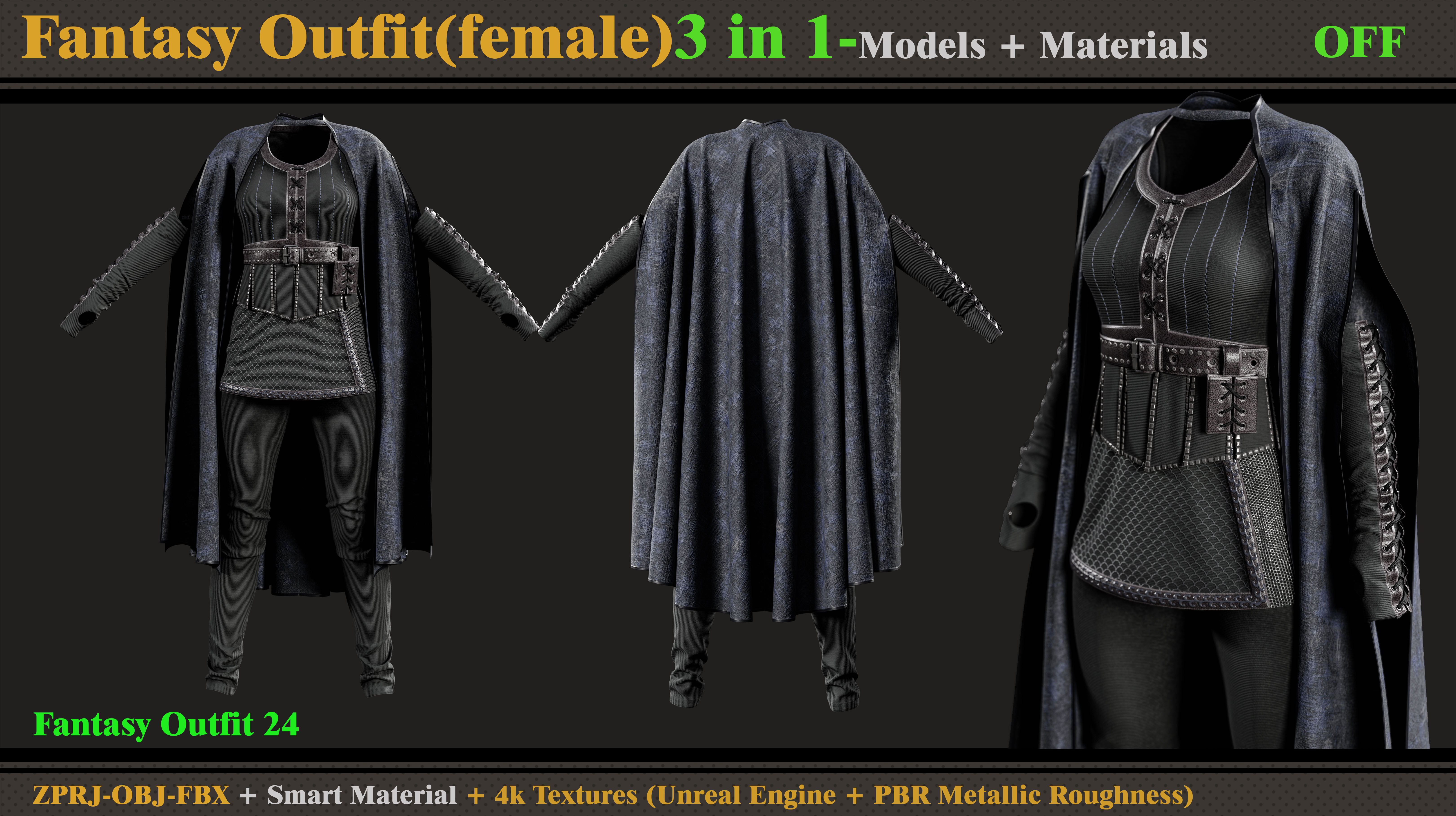 3 in 1 Fantasy Outfits-MDClo3d-OBJ-FBX -ZPRJ-Materials-Textures 3D model_3
