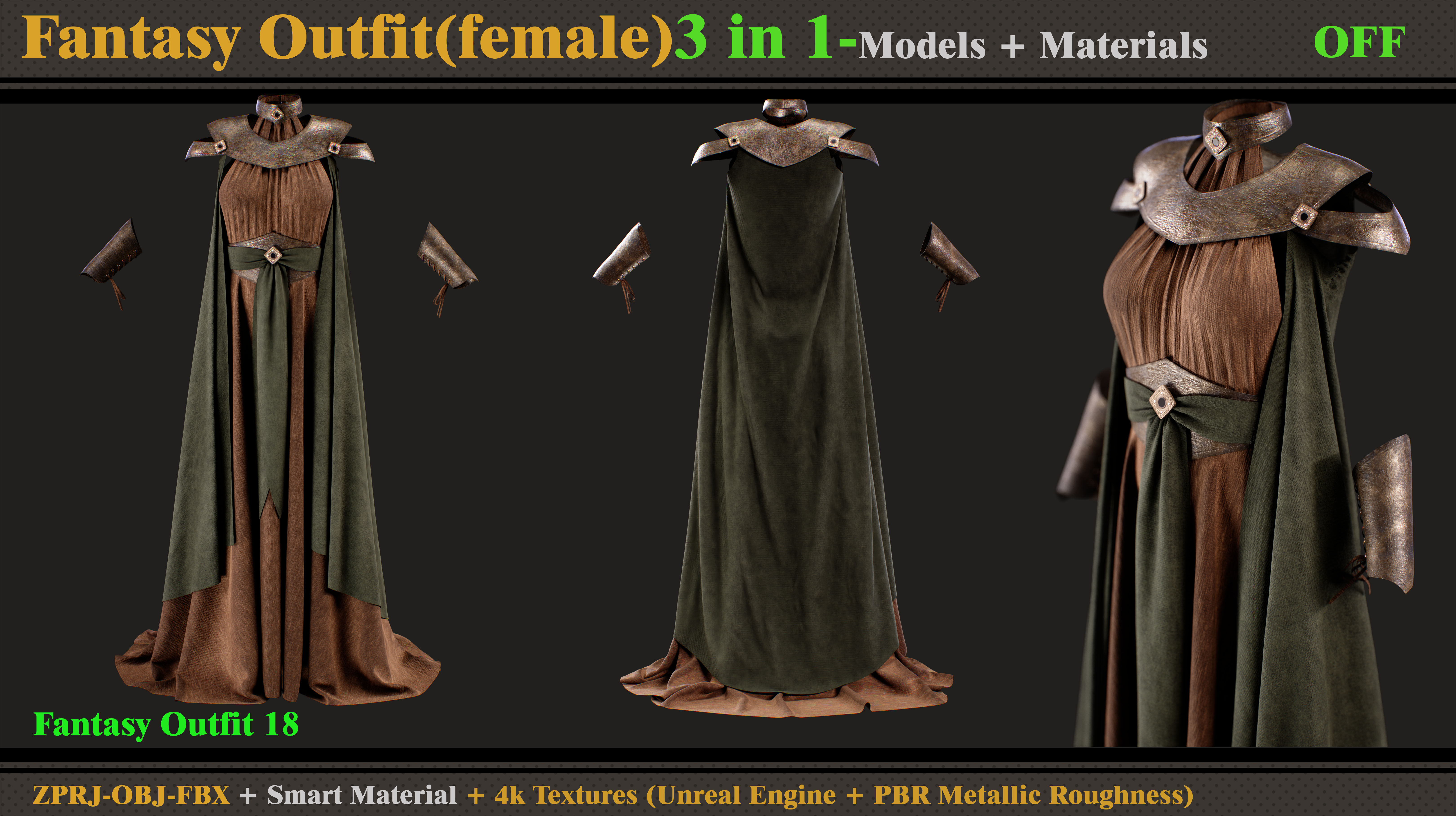 3 in 1 Fantasy Outfits-MDClo3d-OBJ-FBX -ZPRJ-Materials-Textures 3D model_1
