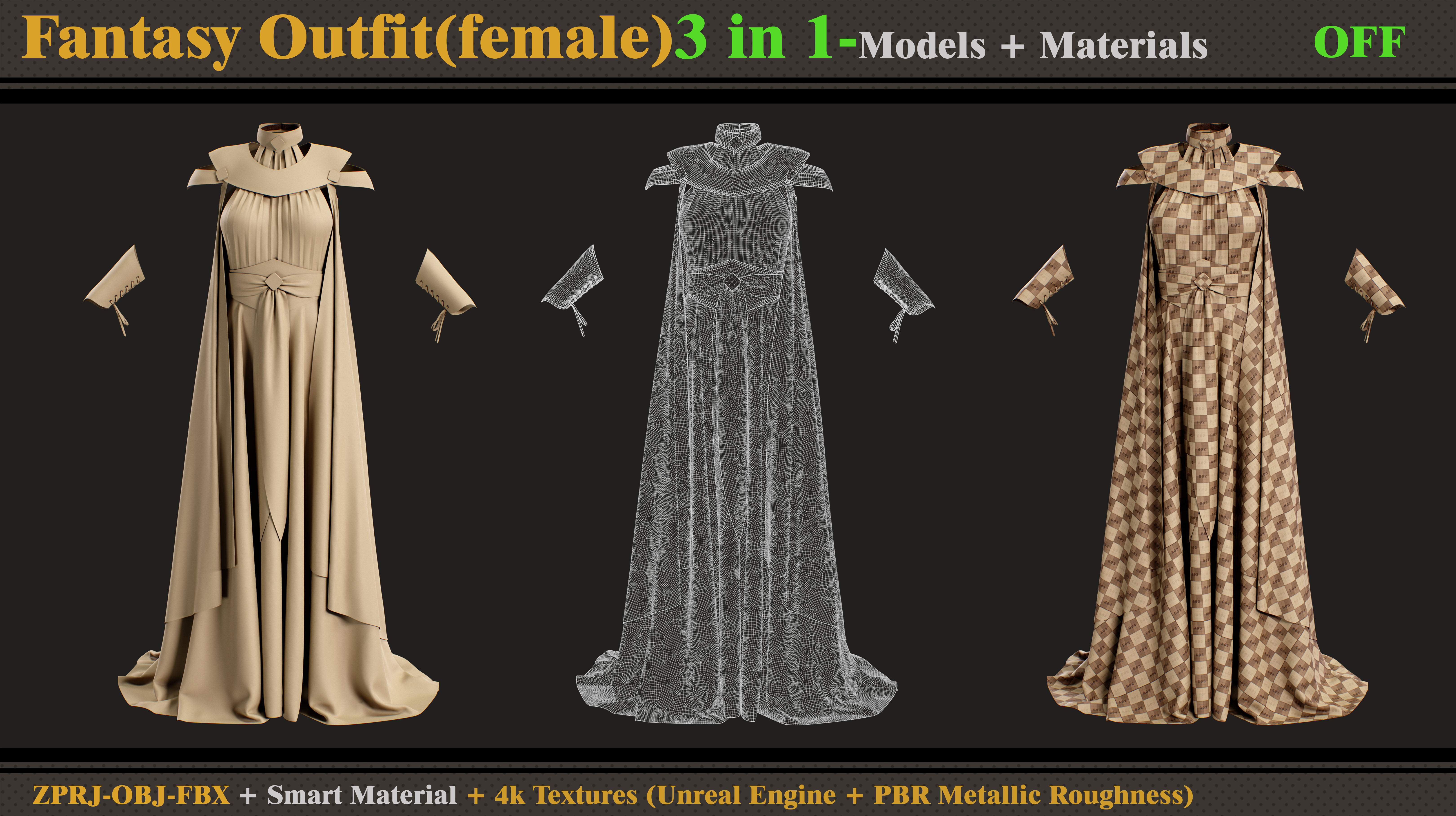 3 in 1 Fantasy Outfits-MDClo3d-OBJ-FBX -ZPRJ-Materials-Textures 3D model_4