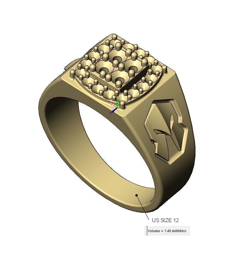 Square diamond cluster spartan helmet sides ring US sizes 7to12 3D print model_12