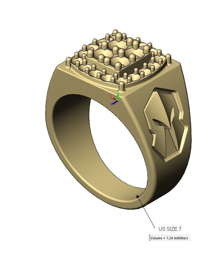 Square diamond cluster spartan helmet sides ring US sizes 7to12 3D print model_16