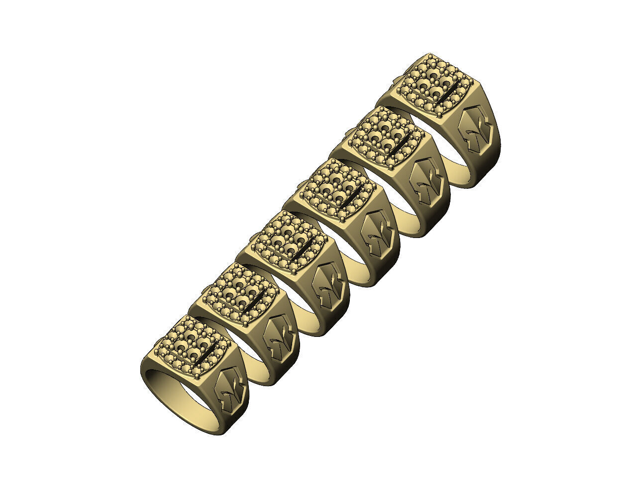 Square diamond cluster spartan helmet sides ring US sizes 7to12 3D print model_4