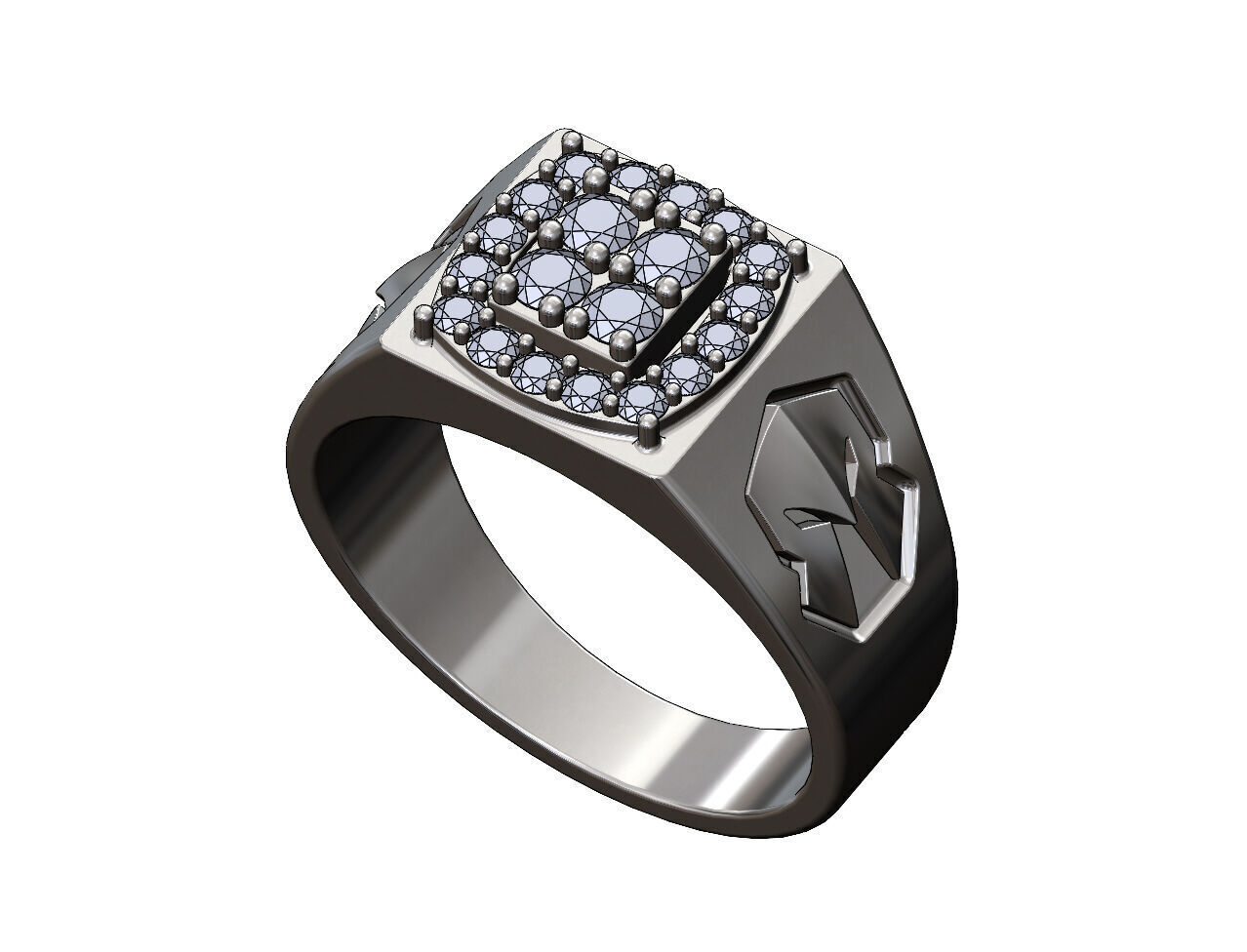 Square diamond cluster spartan helmet sides ring US sizes 7to12 3D print model_9