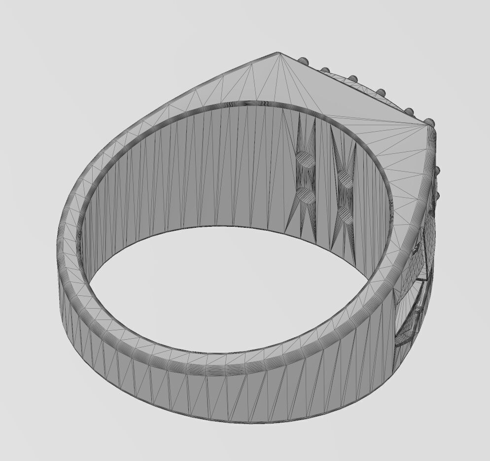 Square diamond cluster spartan helmet sides ring US sizes 7to12 3D print model_15