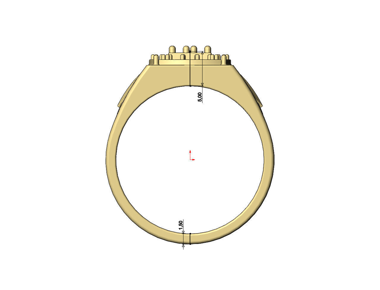 Square diamond cluster spartan helmet sides ring US sizes 7to12 3D print model_7