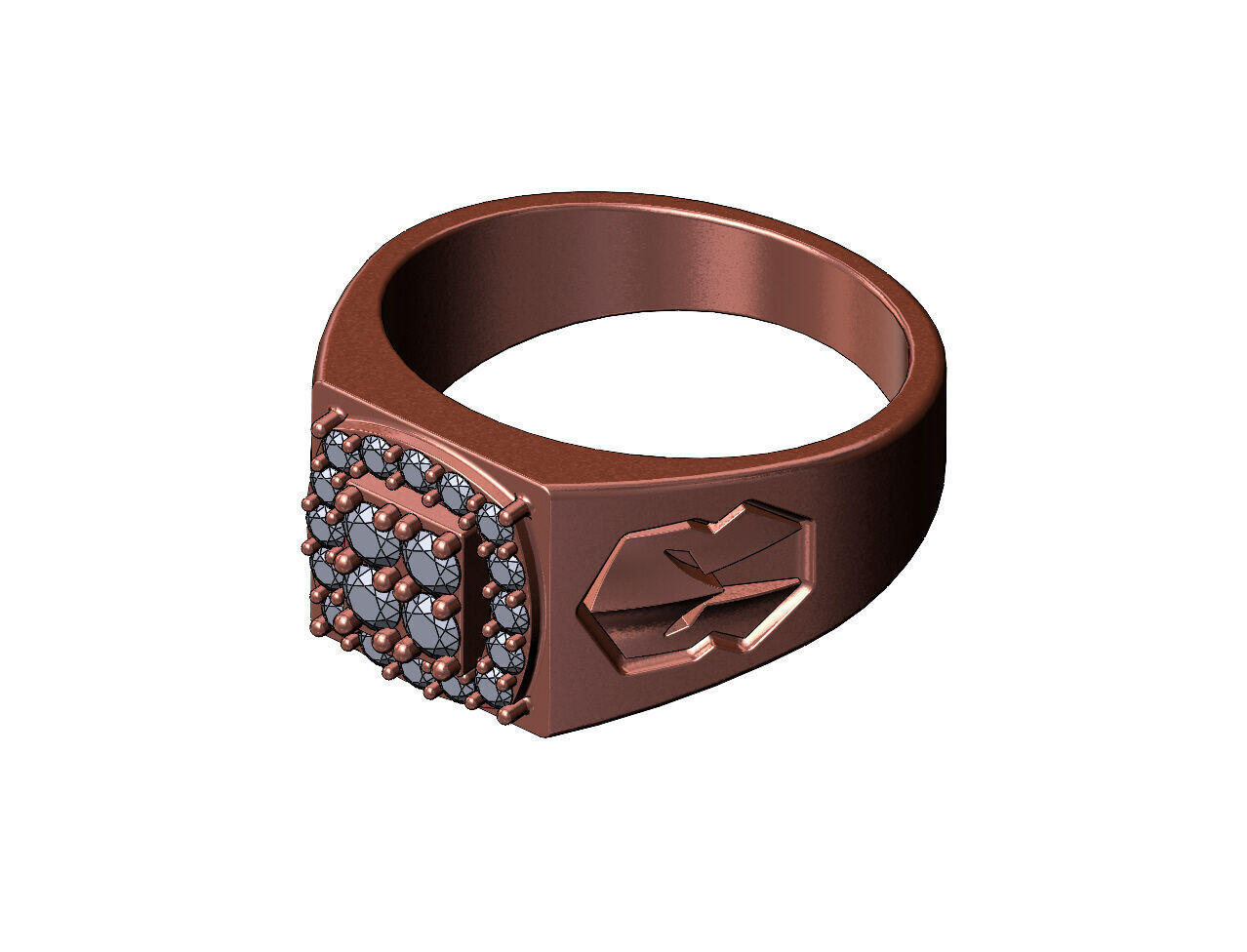 Square diamond cluster spartan helmet sides ring US sizes 7to12 3D print model_10