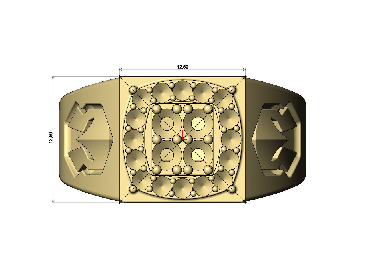 Square diamond cluster spartan helmet sides ring US sizes 7to12 3D print model_6